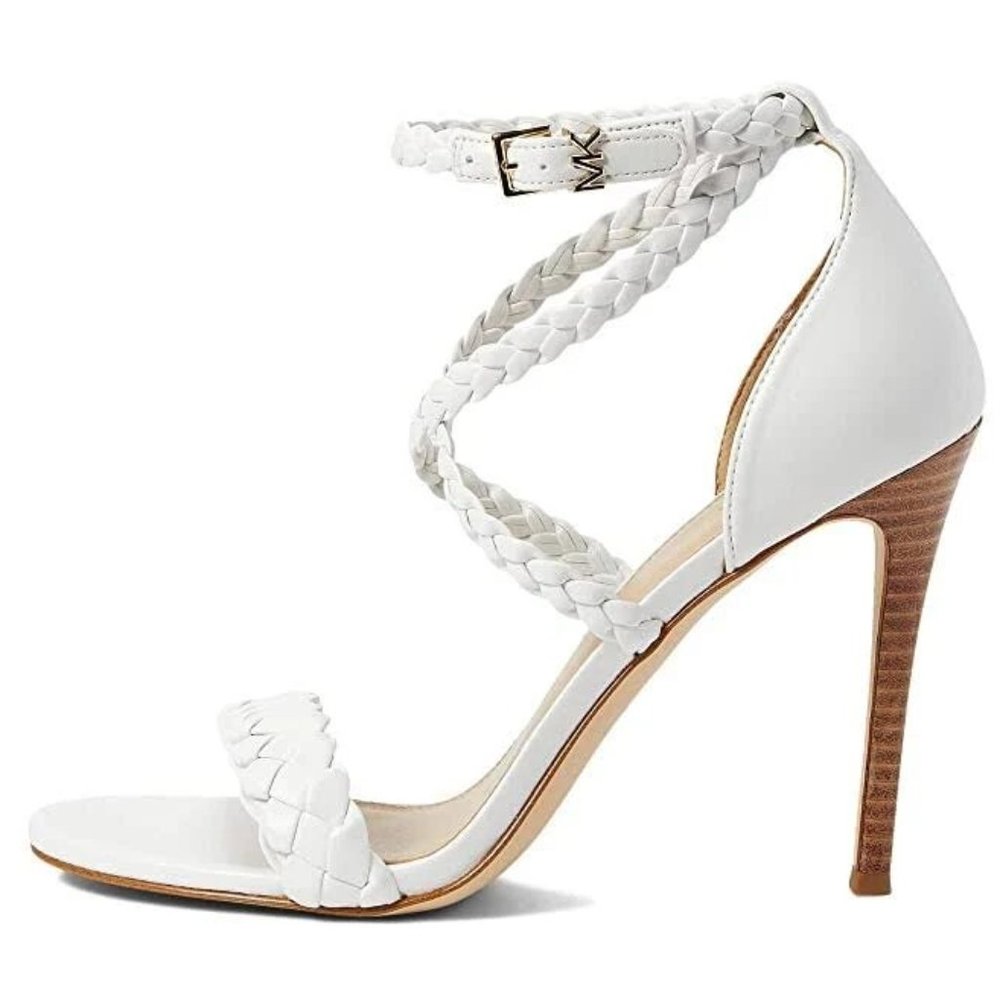 Michael Kors White Astrid Wrapped Sandals Slide Shoes Heels Pumps 8 NEW - Picture 3 of 7